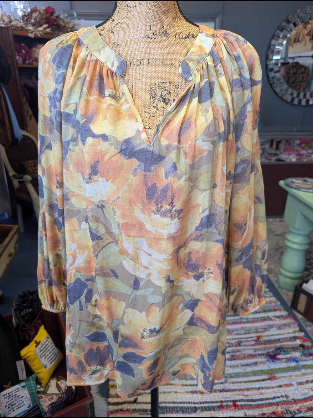 Sunlit Floral Peasant Blouse - Yellow & Purple